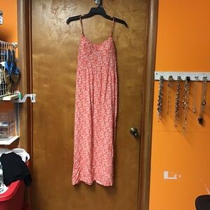 LILY ROSE midi dress, spaghetti straps, sz XXL FLORAL PRINT RED BACKGROUND